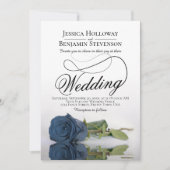 Elegant Dusty Steel Blue Roos Fancy Script Wedding Kaart (Voorkant)