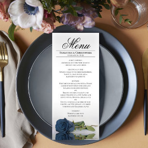 Elegant Dusty Steel Blue Roos Reflections Wedding Menu