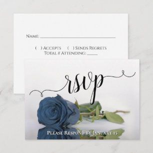 Elegant Dusty Steel Blue Roos Reflections Wedding RSVP Kaartje