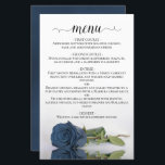 Elégant Dusty Steel Blue Rose Budget Mariage Menu<br><div class="desc">Ces beaux menus mariages sont simples, élégants et élégants tout en étant abordables et abordables. Elles présentent un design chic et glamour avec un titre de calligraphie script et un rose bleu acier poussiéreux réfléchissant dans un bassin d'eau avec vagues et ondulations. L'arrière est une belle couleur gris-bleu acier marbré...</div>