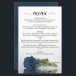 Elégant Dusty Steel Blue Rose Budget Mariage Menu<br><div class="desc">Ces beaux menus mariages sont simples, élégants et élégants tout en étant abordables et abordables. Elles présentent un design chic et glamour avec un titre de calligraphie script et un rose bleu acier poussiéreux réfléchissant dans un bassin d'eau avec vagues et ondulations. L'arrière est une belle couleur gris-bleu acier marbré...</div>