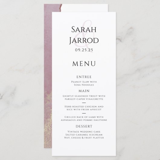 Elégant Dusty Viva Magenta Menu Mariage (Devant / Derrière)