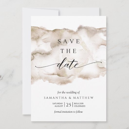 Elegant, Earth Tones Waterverf Save The Date (Voorkant)