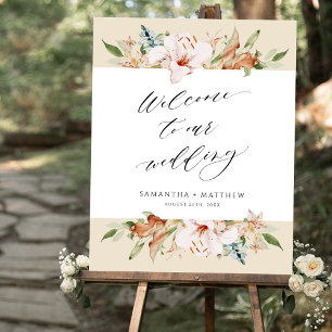 Elegant Earthy Blooms Beige Weddenschap Welkomstbo Poster