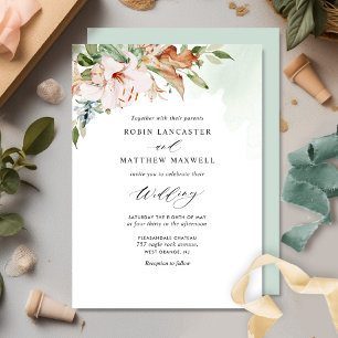 Elegant Earthy Blooms en Sage Green Wedding Invit Kaart