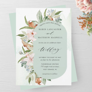 Elegant Earthy Blooms, Sage Green Oval Wedding Kaart