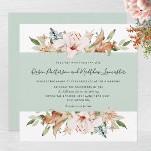 Elegant Earthy Blooms Sage Green Square Weddenscha Kaart