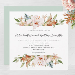 Elegant Earthy Blooms Sage White Square Weddenscha Kaart