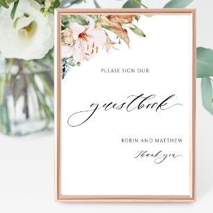 Elegant Earthy Blooms Wedding Guestbook Poster