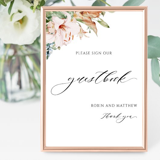 Elegant Earthy Blooms Wedding Guestbook Poster