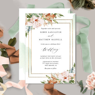 Elegant Earthy Floral en Green Waterverf Wedding Kaart