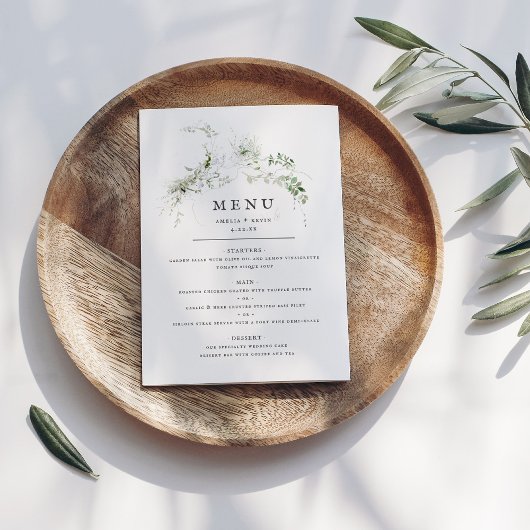 Elegant Earthy Greenery Waterverf Wedding Menu