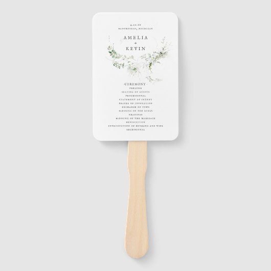 Elegant Earthy Greenery Waterverf Wedding Programm Handwaaier (Voorkant)