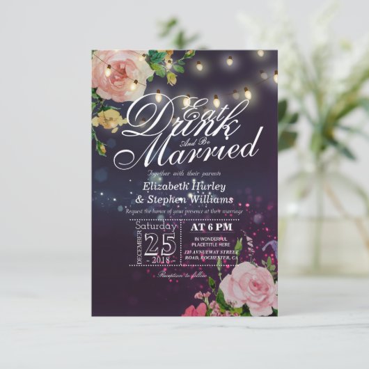 Elegant EAT Boire & Etre Marié Mariage Invitations (Debout devant)