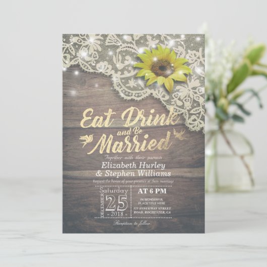 Elegant EAT Boire & Etre Marié Mariage Invitations (Debout devant)
