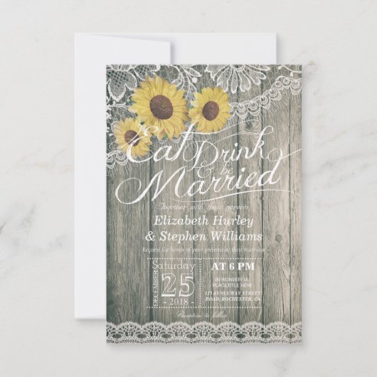 Elegant EAT Boire & Etre Marié Mariage Invitations (Devant)
