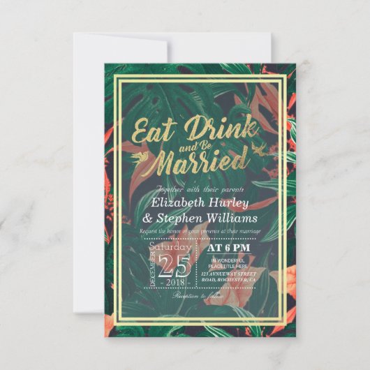 Elegant EAT Boire & Etre Marié Mariage Invitations (Devant)