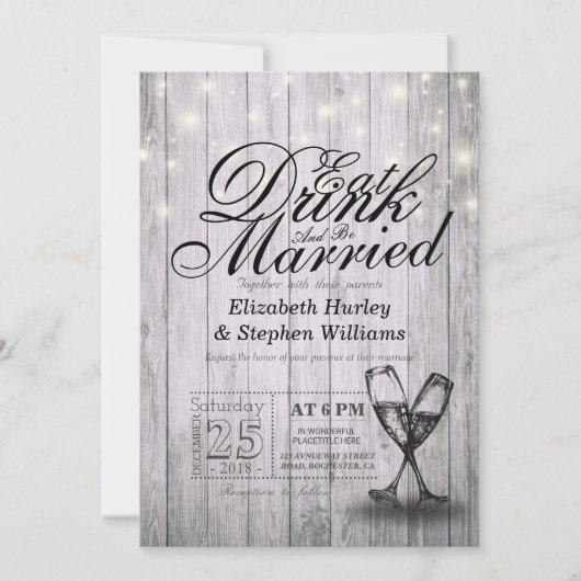 Elegant EAT Boire & Etre Marié Mariage Invitations (Devant)