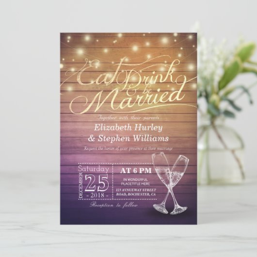 Elegant EAT Boire & Etre Marié Mariage Invitations (Debout devant)
