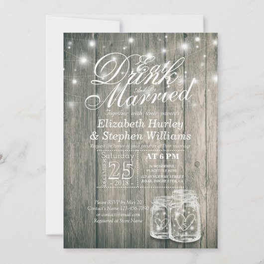 Elegant EAT Boire & Etre Marié Mariage Invitations (Devant)