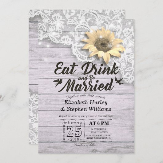 Elegant EAT Boire & Etre Marié Mariage Invitations (Devant / Derrière)