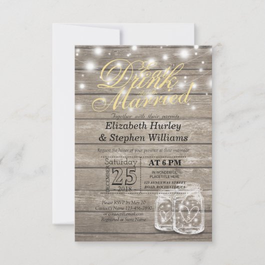 Elegant EAT Boire & Etre Marié Mariage Invitations (Devant)