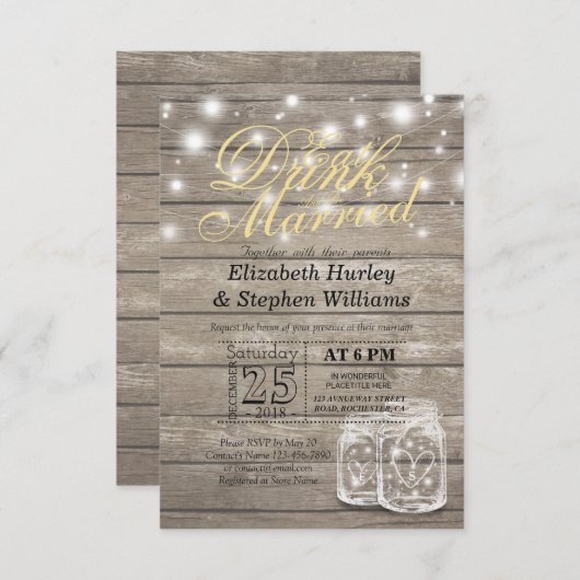 Elegant EAT Boire & Etre Marié Mariage Invitations (Devant / Derrière)