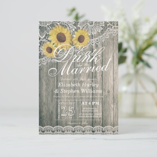 Elegant EAT Boire & Etre Marié Mariage Invitations (Debout devant)