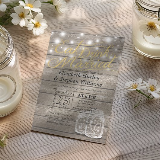 Elegant EAT Boire & Etre Marié Mariage Invitations
