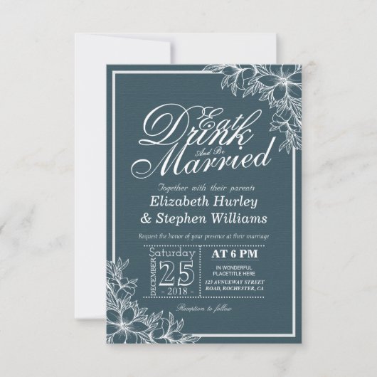 Elegant EAT Boire & Etre Marié Mariage Invitations (Devant)