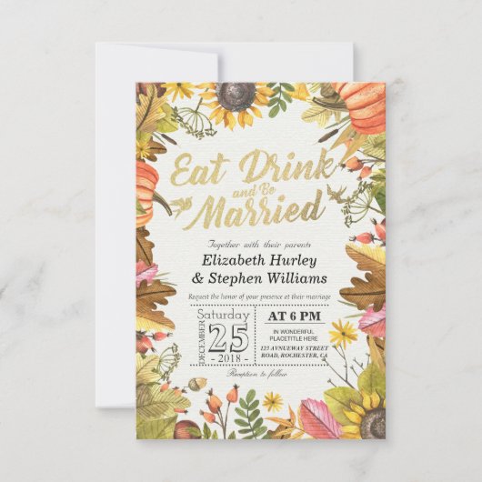Elegant EAT Boire & Etre Marié Mariage Invitations (Devant)