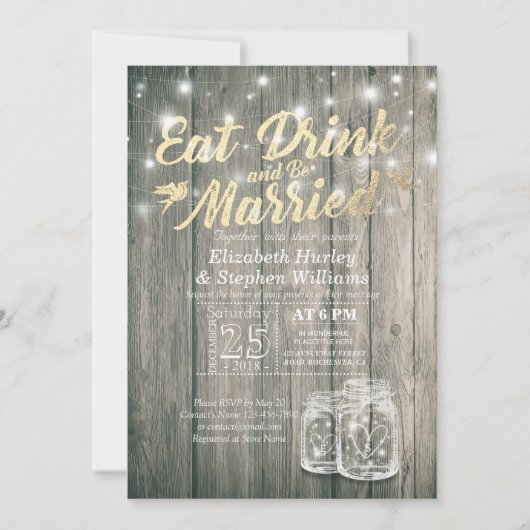 Elegant EAT Boire & Etre Marié Mariage Invitations (Devant)