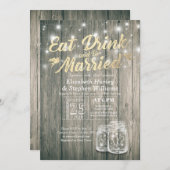 Elegant EAT Boire & Etre Marié Mariage Invitations (Devant / Derrière)