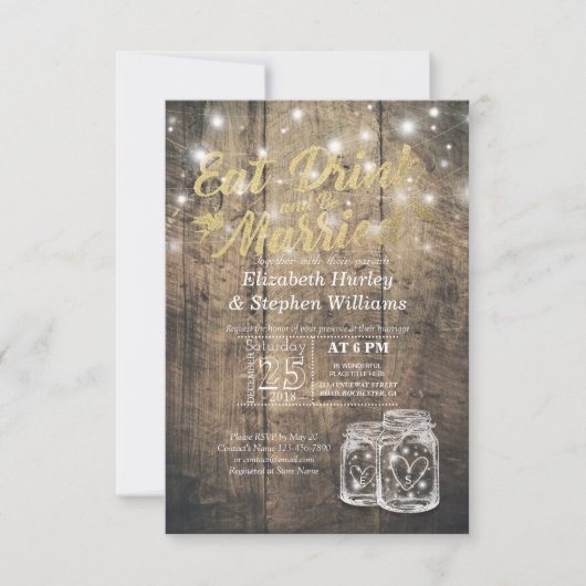 Elegant EAT Boire & Etre Marié Mariage Invitations (Devant)