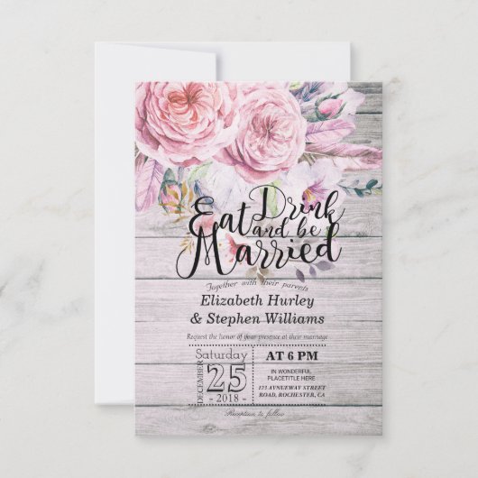 Elegant EAT Boire & Etre Marié Mariage Invitations (Devant)