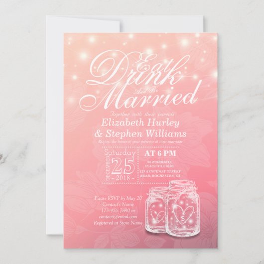 Elegant EAT Boire & Etre Marié Mariage Invitations (Devant)