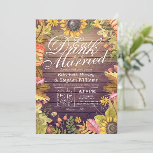 Elegant EAT Boire & Etre Marié Mariage Invitations (Debout devant)