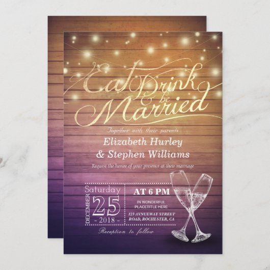 Elegant EAT-Drink en huwelijkshuwelijk Kaart (Voorkant / Achterkant)