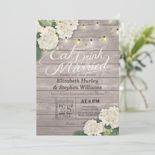 Elegant EAT-Drink en huwelijkshuwelijk Kaart (Staand voorkant)