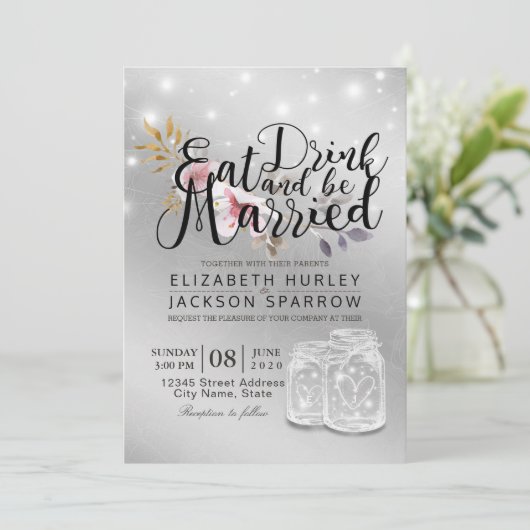 Elegant EAT-Drink en huwelijkshuwelijk Kaart (Staand voorkant)