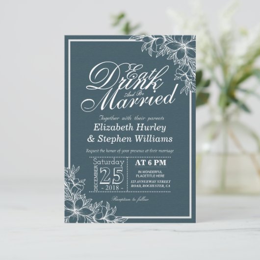 Elegant EAT-Drink en huwelijkshuwelijk Kaart (Staand voorkant)