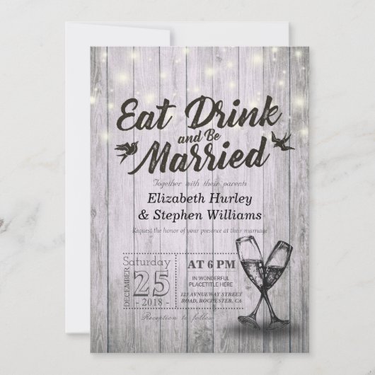 Elegant EAT-Drink en huwelijkshuwelijk Kaart (Voorkant)