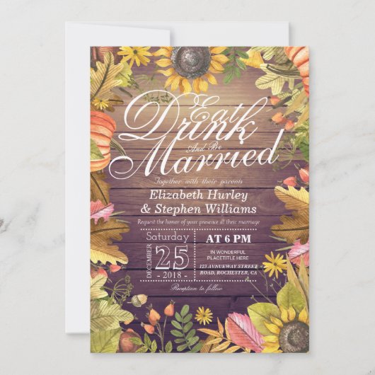 Elegant EAT-Drink en huwelijkshuwelijk Kaart (Voorkant)