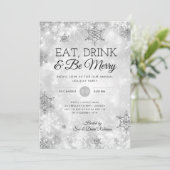 Elegant Eat & Drink Silver Holiday Kerstfeest Kaart (Staand voorkant)