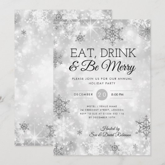 Elegant Eat & Drink Silver Holiday Kerstfeest Kaart (Voorkant / Achterkant)