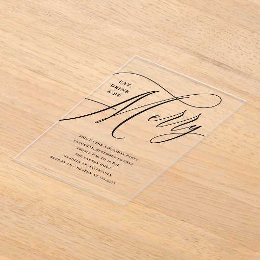 Elegant Eat, Drink, wees vrolijk feestje Acryl Uitnodigingen (Laagn)