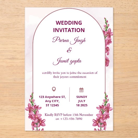 Elegant Editable Wedding Invitation | Modern Flora (Recto)
