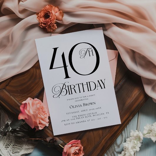 Elegant eenvoudig 40e verjaardagsfeest kaart