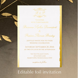 Elegant Eenvoudig Antiek Monogram Trouw Goud Folie Uitnodiging