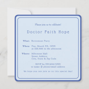 Elegant Eenvoudig Blauw Dokter Pensioen Partij Kaart